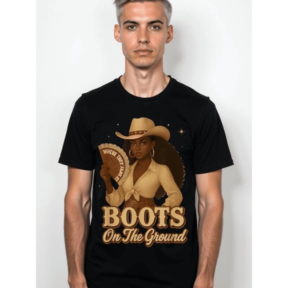 Greenink Where Them Fans at Boots On The Ground Western Cowgirl Linedance T-Shirt Pure Cotton Crewneck Tee Shirts for Women Men