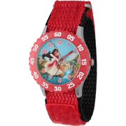 Elena of Avalor, Elena Girls' Stainless Steel Time Teacher Watch, Red Bezel,Red Hook and Loop Nylon Strap Black Backing