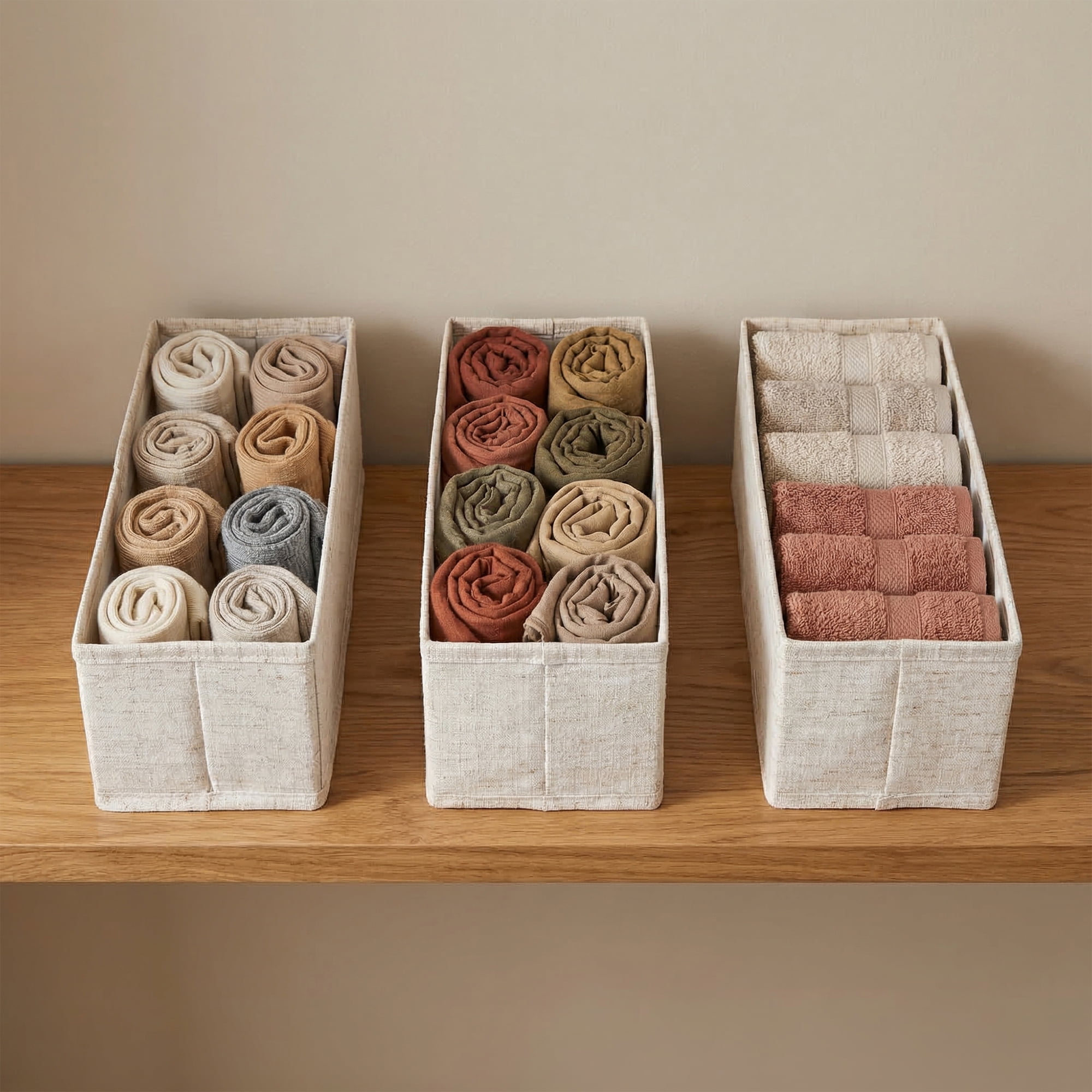 Unique Bargains 1pc Fabric Storage Bin with Handles Beige 13*3.9*3.9in