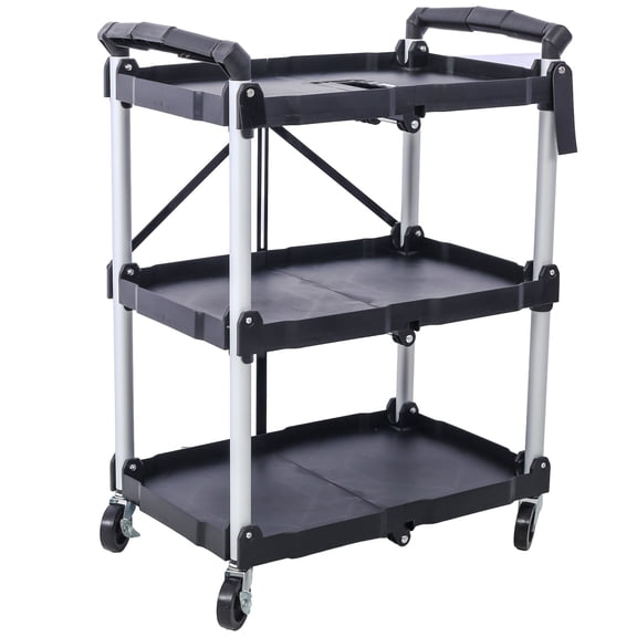 3 Layers Folding Collapsible Service Cart Pack-N-Roll Folding Collapsible Service Cart Black 50 Lb. Load Capacity per Shelf