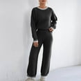 thumbnail image 2 of Enjoytime Womens 2025 Fall 2 Piece Outfits Solid Color Long Sleeve Pullover Tops Wide Leg Pants Fashion Loose Loungewear Sets Black M, 2 of 7
