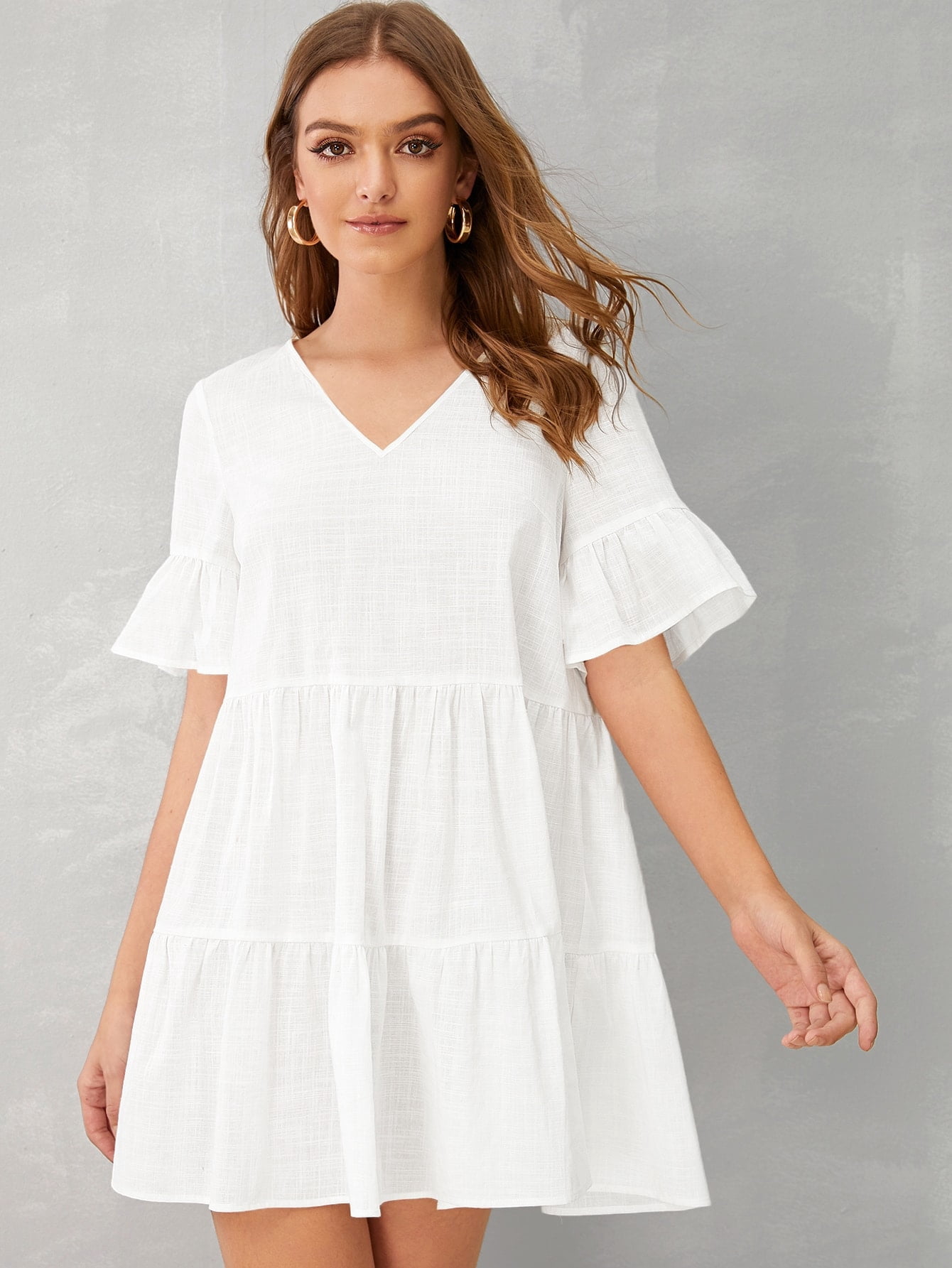 Women's V neck Layered Ruffle Hem 
