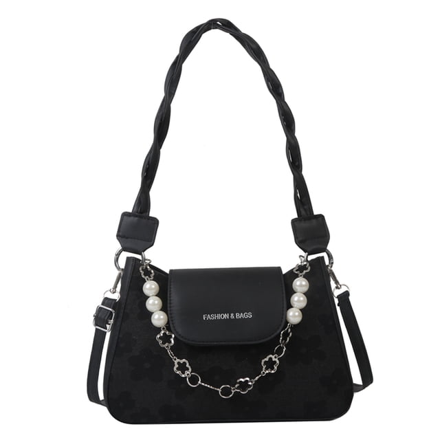 Bolso vagabundo de moda para mujer de mujer con decoración de cadena de perlas para regalo (negro)