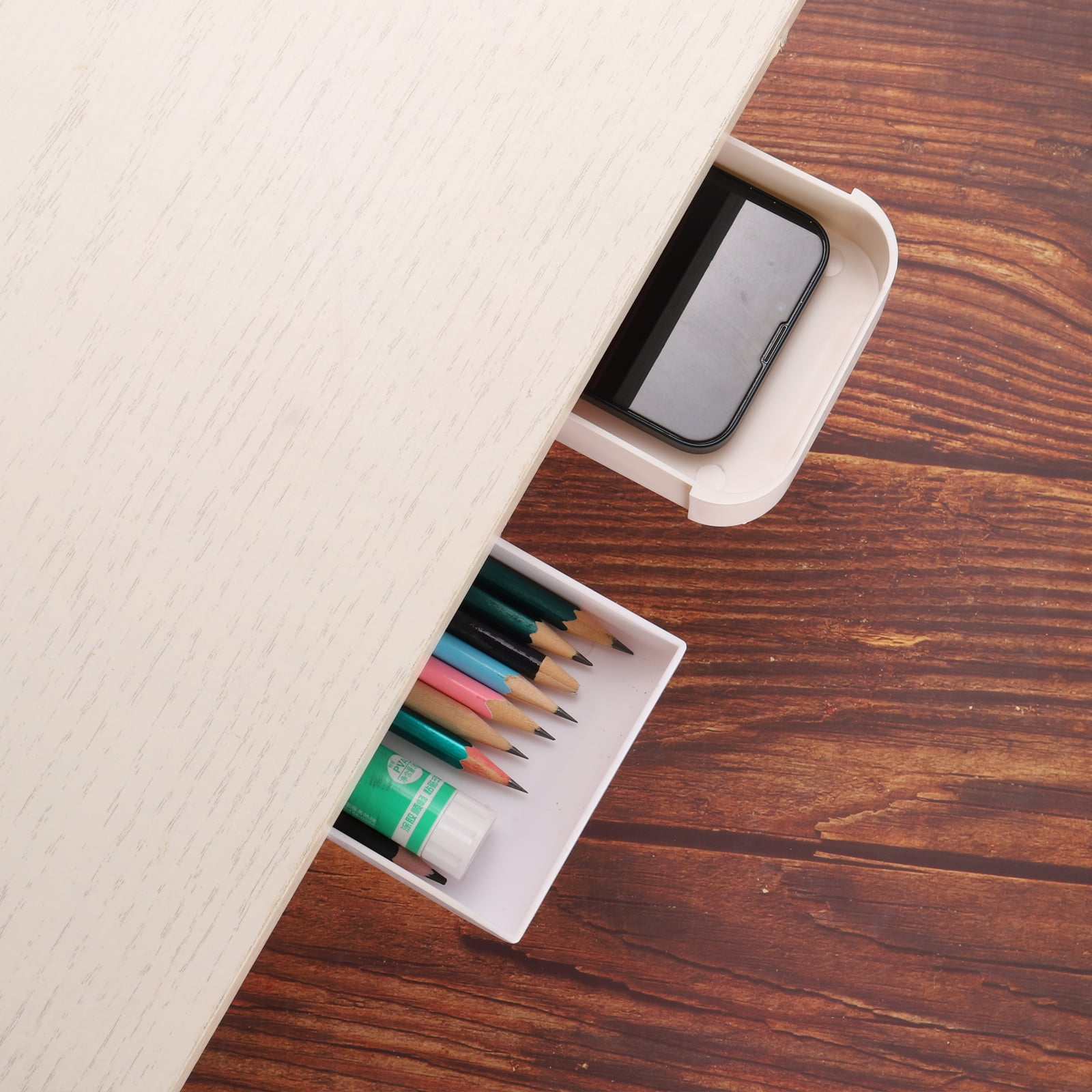 REGALWOVEN Under Table Drawer, Slide Out Hidden Self-Adhesive Pencil Tray 8.7 x 3.5" Grey White