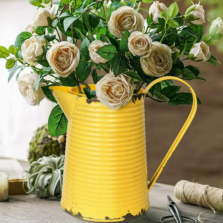 XILONG Shabby Chic Decor Yellow Metal Flowers Vase Decorative Vintage  Pitcher Rustic Farmhouse Decor for Home 