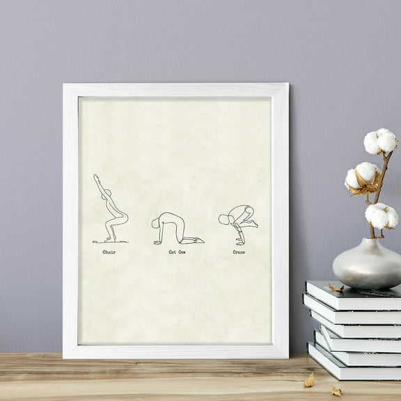 Chair, Cat Cow, Crane Yoga Pose, 11 x 14 White FRAMED Print Yoga Wall Art