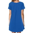 thumbnail image 3 of QUYUON Women Tunic Swing Dress Summer Round Neck Short Sleeve T-Shirt Mini Dress with Pockets Solid Color Casual Loose A-Line Beach Sundresses Evening Cocktail Party Pullover Dress, Blue L, 3 of 6