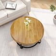 thumbnail image 3 of Modern Round Coffee Table with Metal Legs, Wooden Carving Pattern for Living Room Reception Room Office, Black, 3 of 7