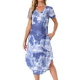 thumbnail image 1 of INSPIRE CHIC Camisón de Mujer con Cuello en V, Manga Corta, Camisón Largo, Vestido de Lounge de Primavera Verano con Bolsillo, Talla XL, Tie Dye Gris Azul, 1 of 6