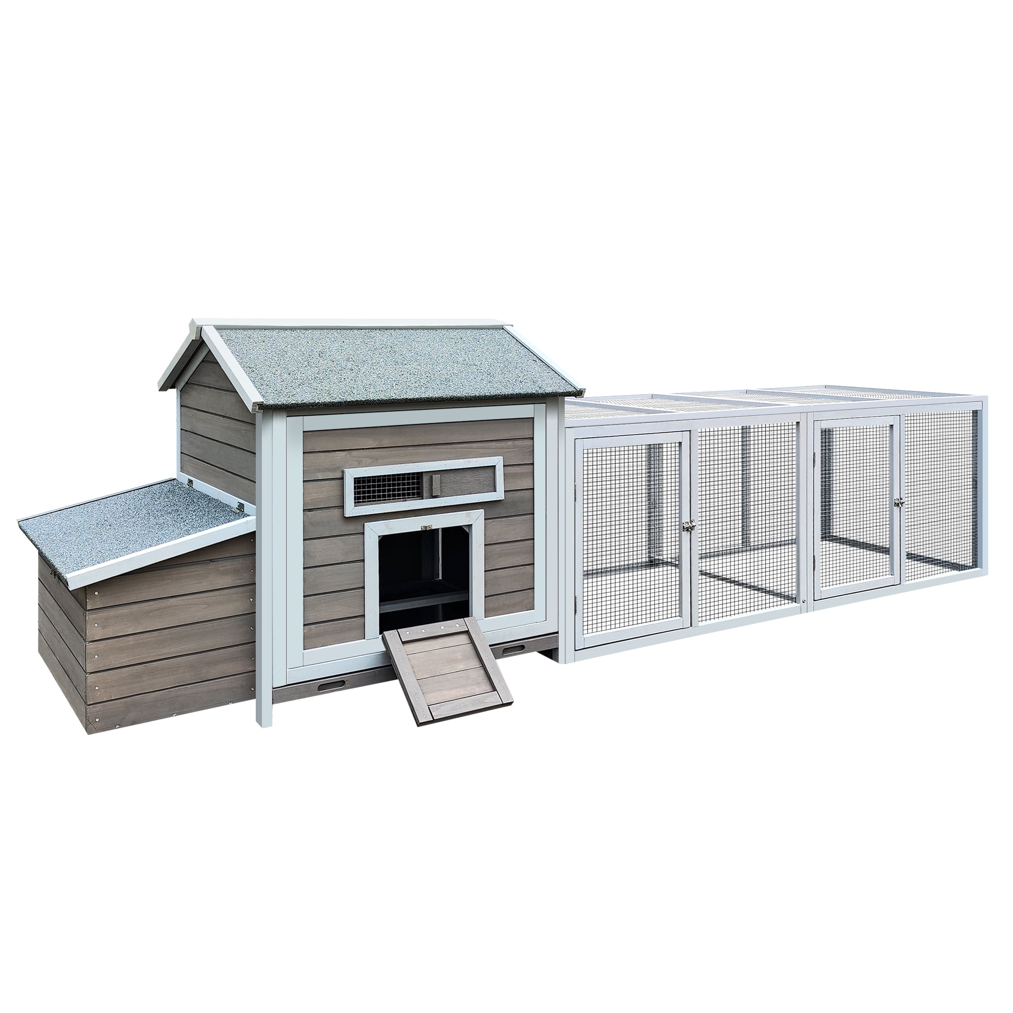 118" Wooden Chicken Coop Outdoor Hen House Poultry Cage with Free-range Doors, Nesting Box,Leakproof Pull-on Tray