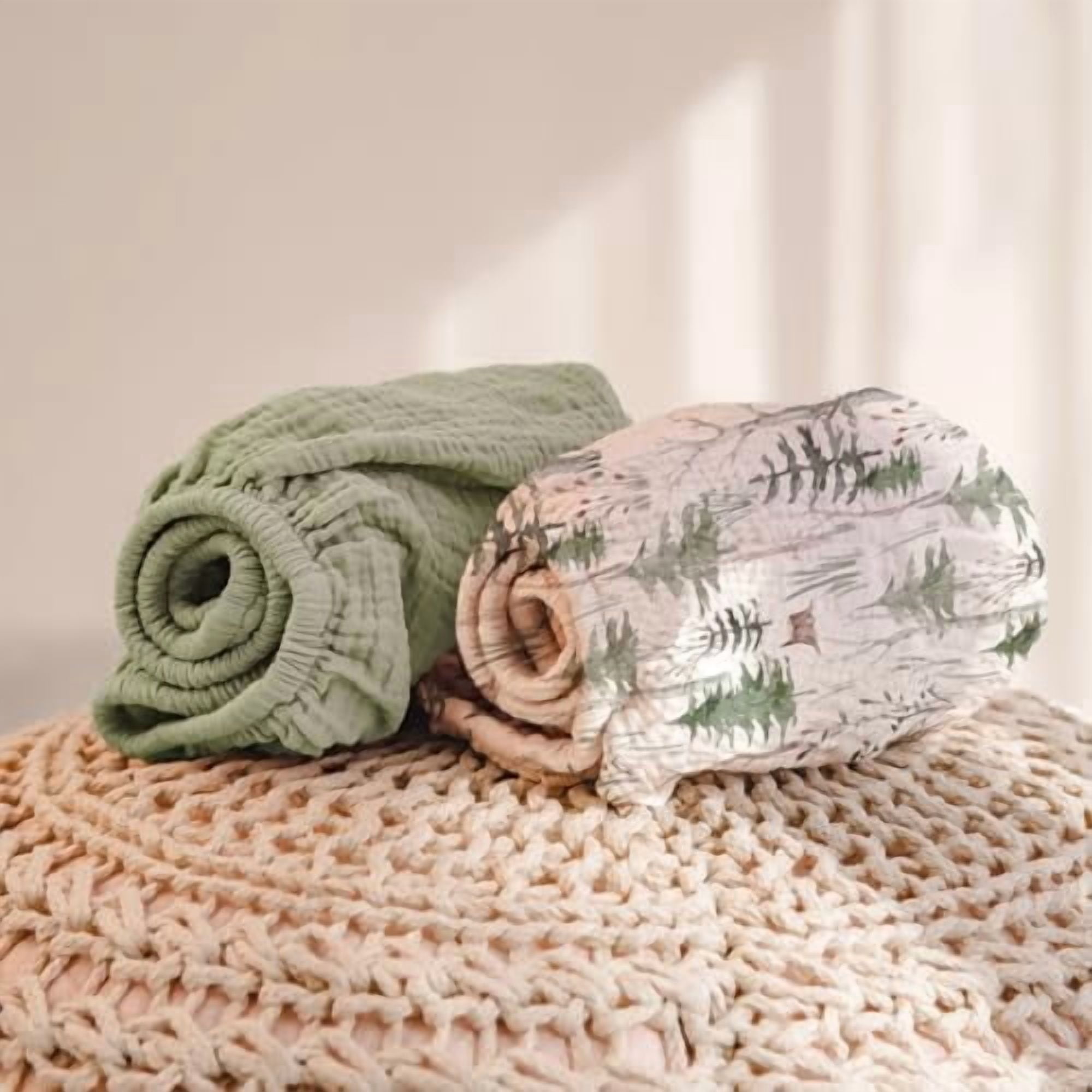 Muslin Changing Pad Cover: 2-Pack Soft Breathable Cotton Boho Forest Print for Baby Boys - Nursery & Baby Shower