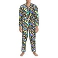 thumbnail image 3 of Salouo Colored Glass Print Button-Front Long Sleeve Pajama Set for Men, Soft 2Pjs Men's Long Sleeve Sleepwear-XX-Large, 3 of 7