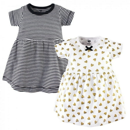 UPC: 0660168537284 | Hudson Baby Infant and Toddler Girl Cotton Short-Sleeve Dresses 2pk  Black Gold Heart  0-3 Months