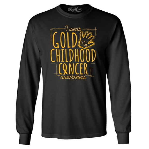 Shop4Ever Men's I Wear Gold for Childhood Cancer Awareness Long Sleeve Shirt Medium Black