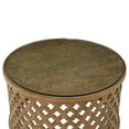 thumbnail image 5 of DecMode 32" x 18" Brown Wood Quatrefoil Design Coffee Table with Clear Glass Top, 1-Piece, 5 of 9