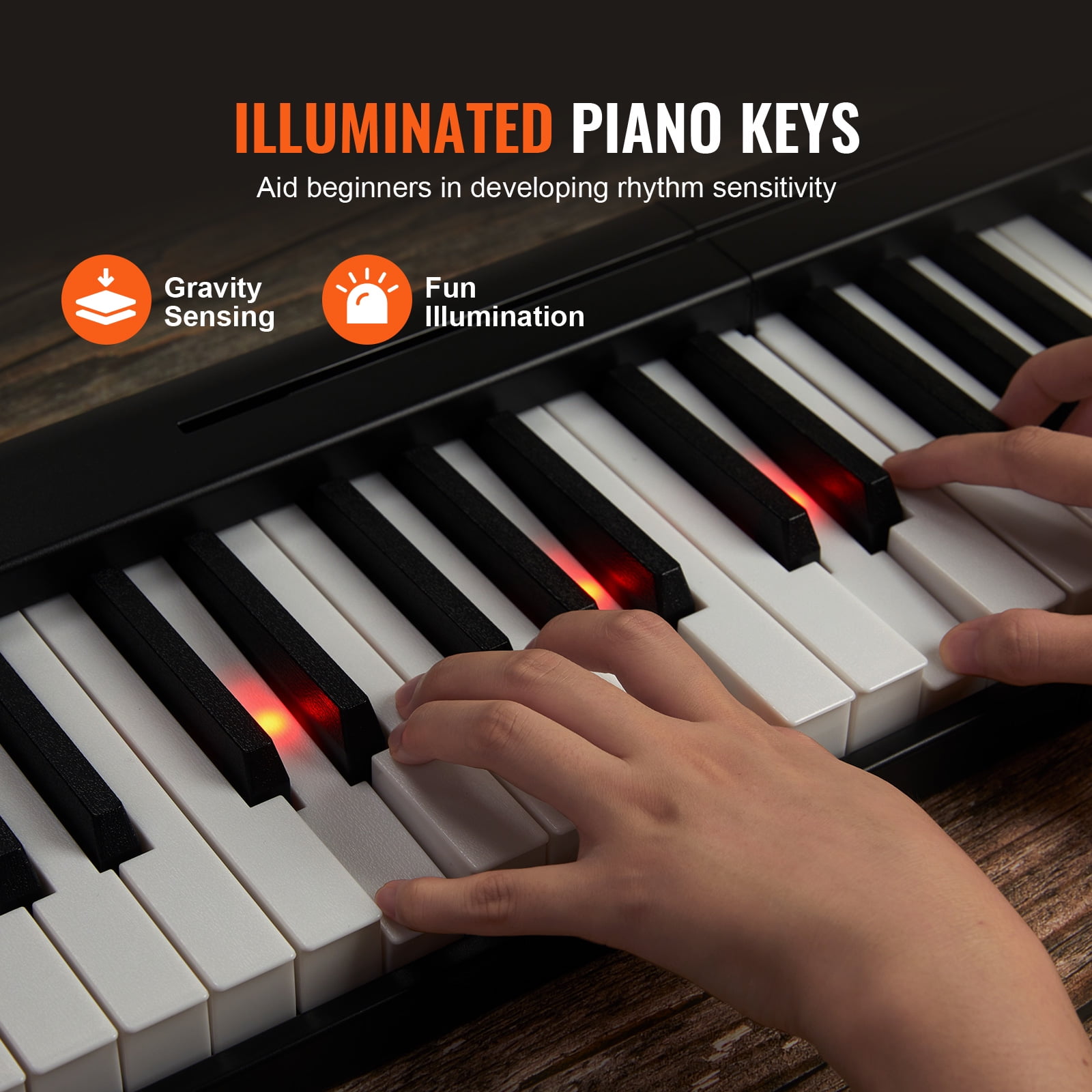 KFFKFF 61-Key  Foldable Keyboard Piano for Beginners, Features Bluetooth & MIDI Compatibility, Compact Electronic Digital Piano with Sustain Pedal, Touch-Sensitive Illuminated Keys
