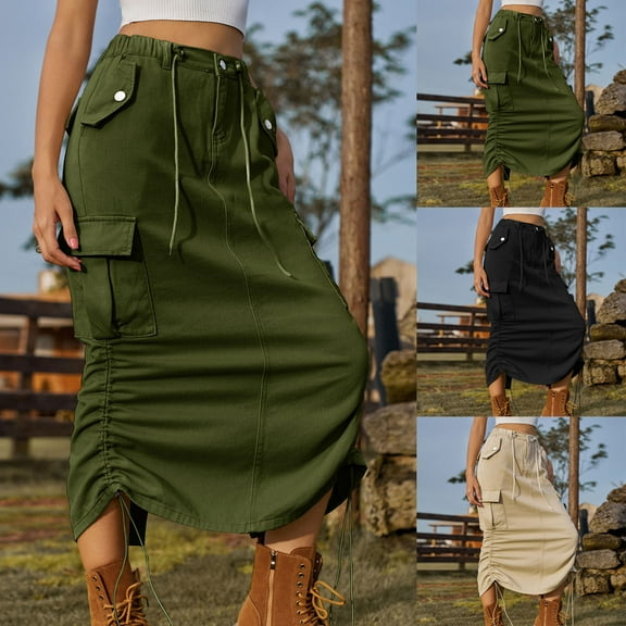 Women's Denim Skirt High Waist A-line Casual Slim Fit Midi Skirts with Pocket Jeans Skirt for Womens Spring Summer Denim Casual Wear Pocket Skirt Casual Mid Length Skirt
