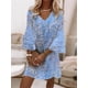 thumbnail image 4 of Vestido corto de manga de siete cuartos para mujer, Jersey holgado con cuello en V, elegante, estilo dulce, estampado, 2023, 4 of 5