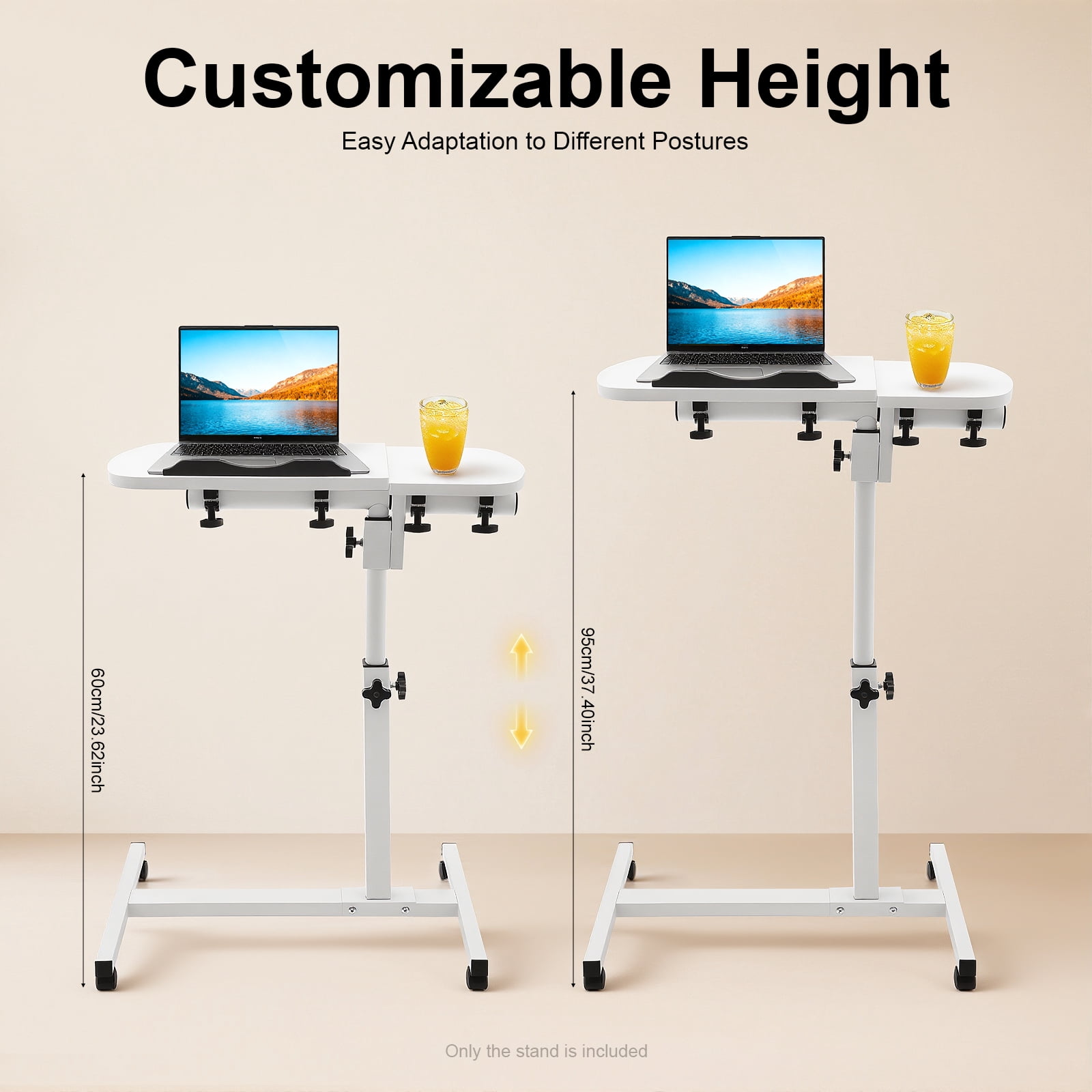ChicHomey Adjustable Laptop Desk,360° Rotatable Desktop,Mobile Rolling Laptop Desk Stand,Foldable MDF & Carbon Steel, White for Home/Office