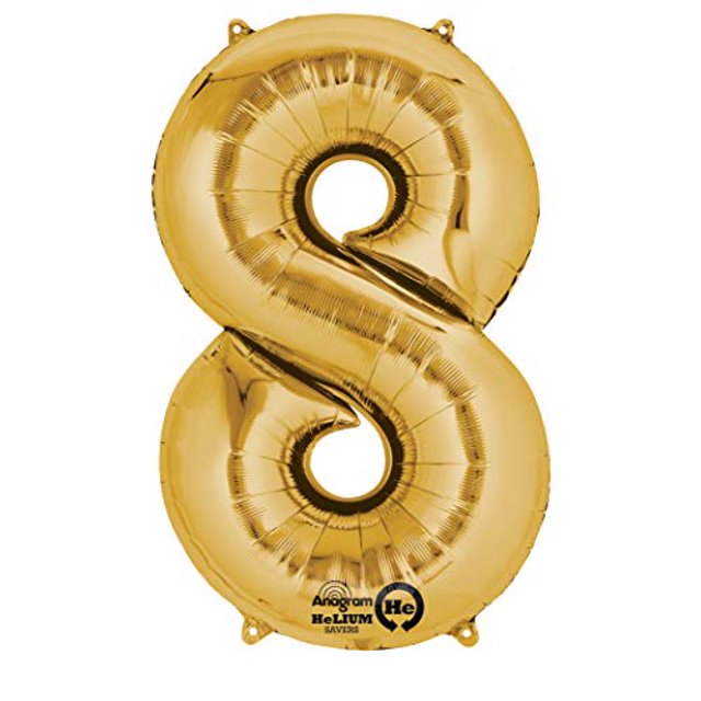 large gold foil helium balloon in the shape of the number 8