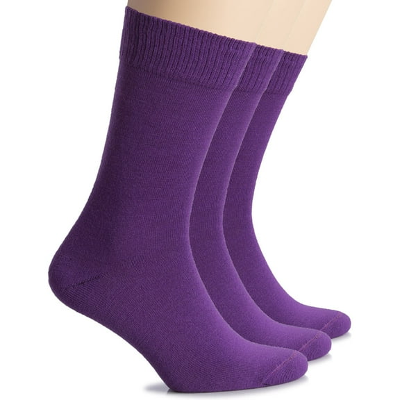HUGH UGOLI Wool Socks for Women | Soft, Comfy, Warm Winter Crew Socks | Cozy Boot Socks, Comfort Seam & Non Binding, 3 Pairs, Purple, Shoe Size: 6-9