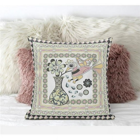 Love Your Vase Peacock Throw Pillow with Removable Cover in White Pink Light Green 16x16