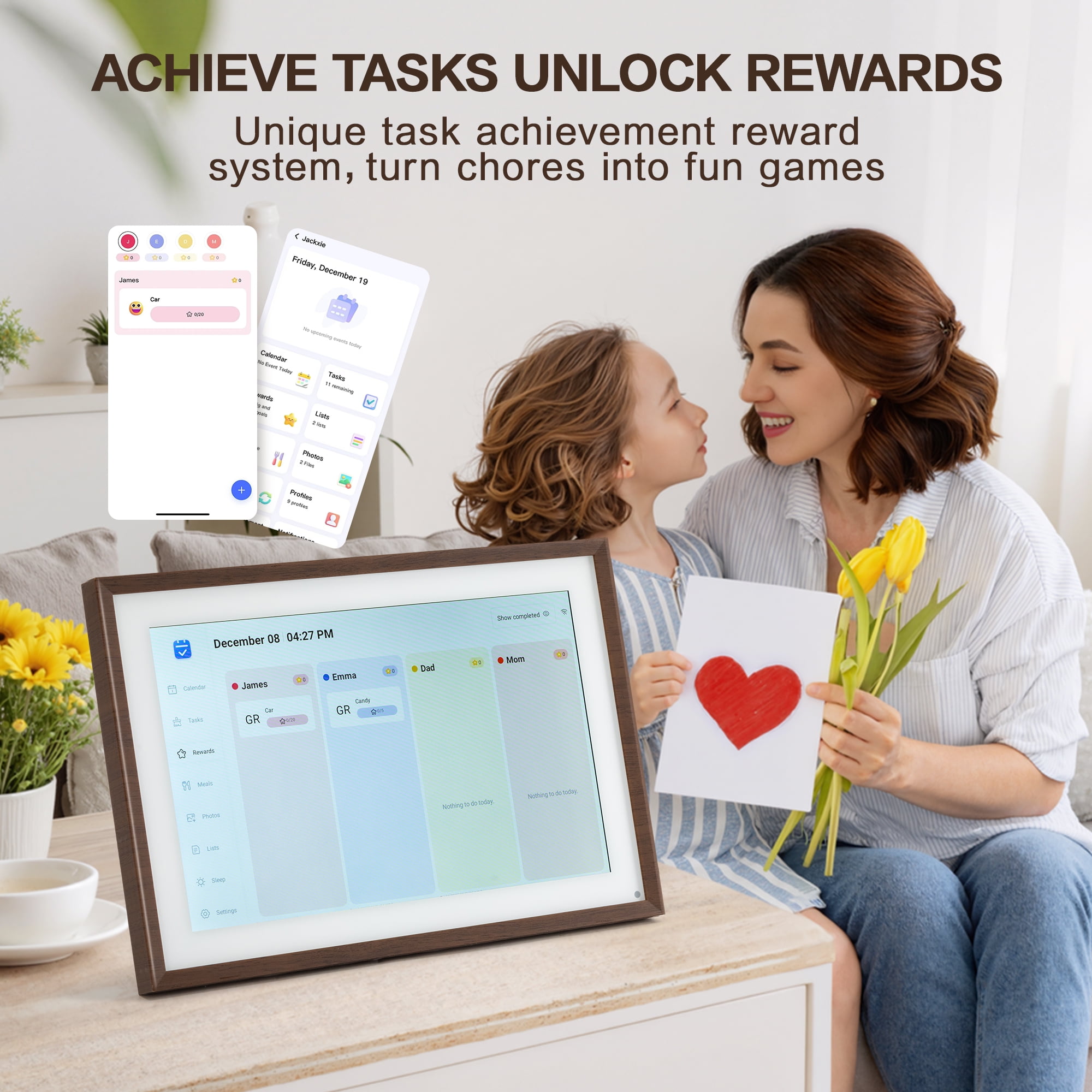 VUSIGN 10.1" Smart Digital Calendar & Chore Chart, Full HD Touchscreen Display WiFi Sync Electronic Planner for Family Schedules, Desk Stand Included - Share Photos/Videos