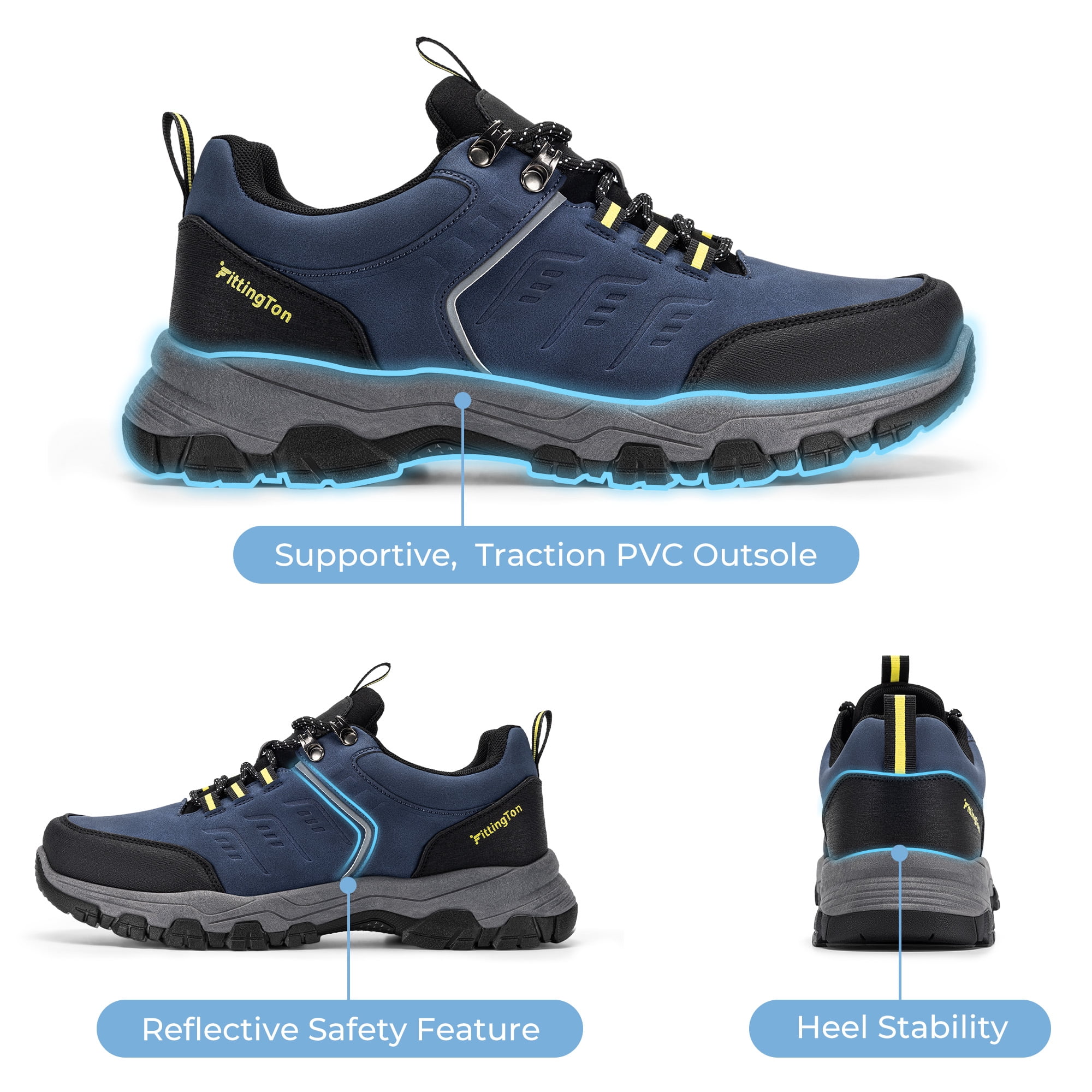 Fittington Men's Hiking Shoes Trekking Trails Outdoor Sneakers Walking Shoes with Arch Support, Reflective Safety Feature