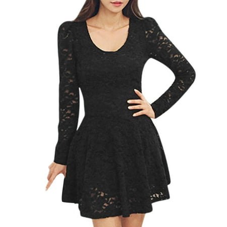 Allegra K Women's Long Sleeve Slim Fit Lace Mini Dresses Black (Size XL ...
