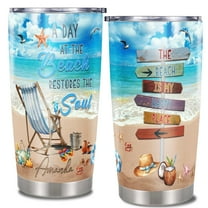 this beach-themed tumbler (20oz stainless steel, insulated with lid) as a perfect birthday or coastal gift for women and girls