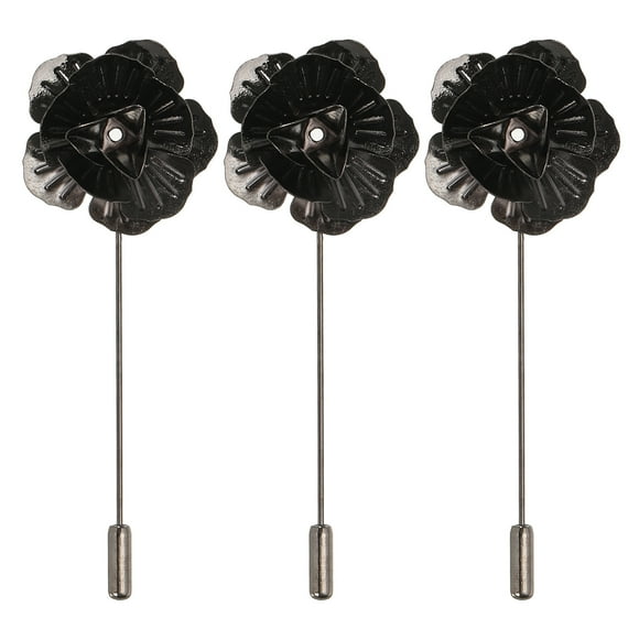 Uxcell 3Pcs Lapel Pin for Men Metal Lapel Rose Flower Pin Deep Silver