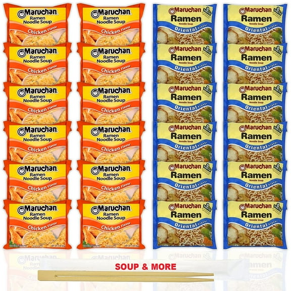 Maruchan Ramen Instant Noodle Soup Variety, 2 Flavors - 12 Packs Chicken & 12 Packs Oriental, 3 Ounce Single Servings Lunch / Dinner Variety