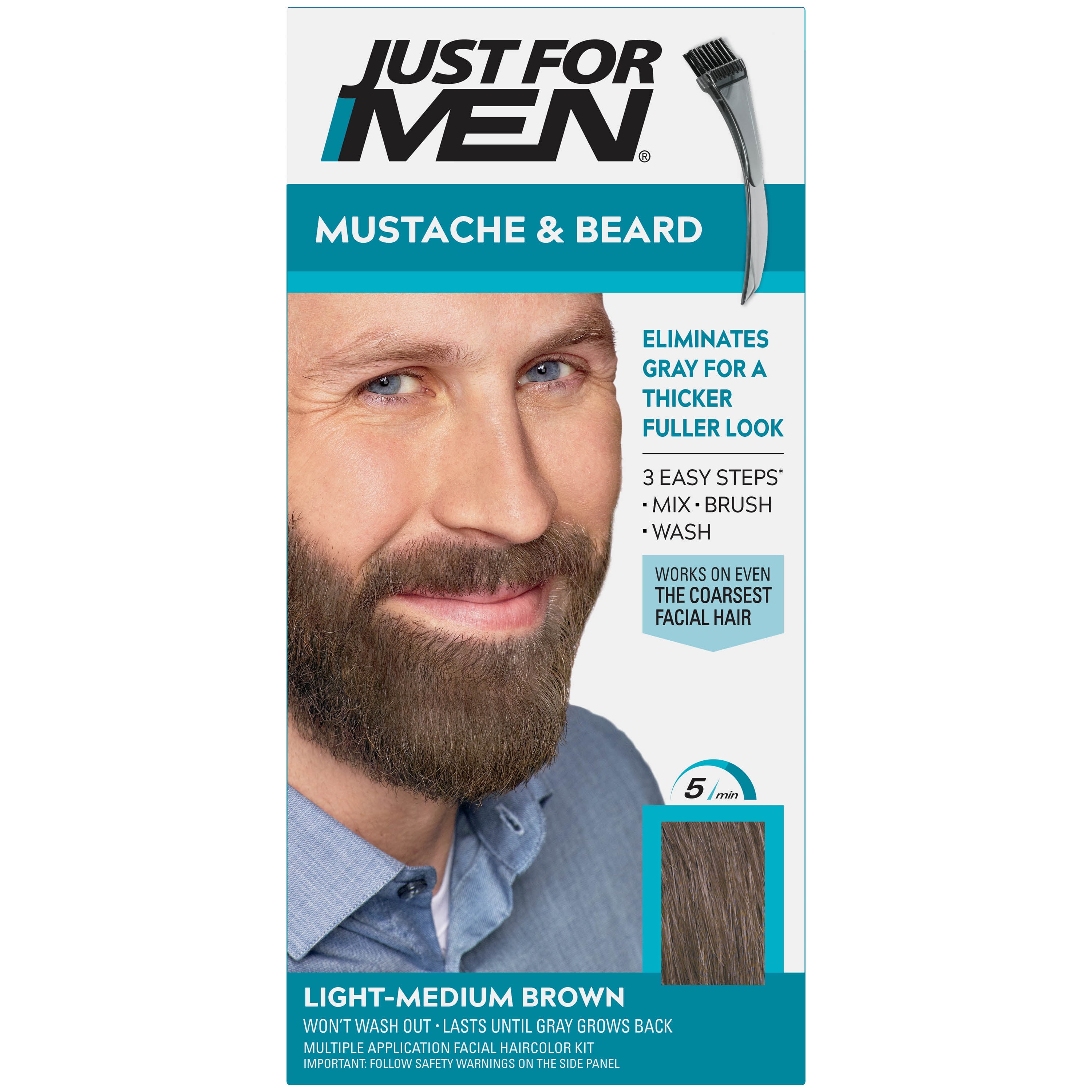 Just For Men Mustache and Beard Coloring for Gray Hair, M-30 Light Medium  Brown 