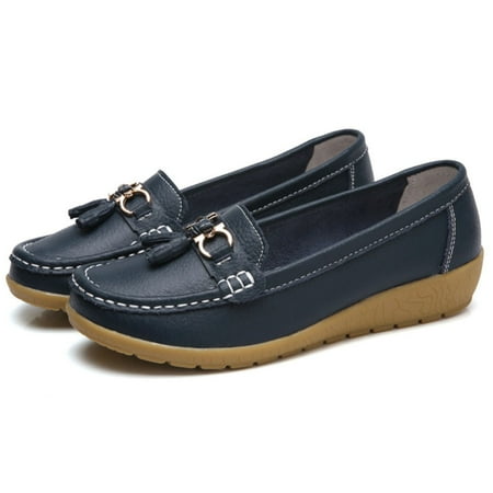 

Women s Real Leather Soft Comfortable Flat Loafers Handmade Casual Shoes 37 Dark Blue