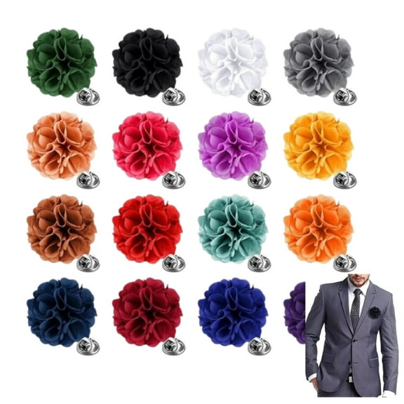Lapel Flower Pins for Men Suit, Handmade Satin Boutonniere Pins Gentleman Women Flower Brooch Pins for Wedding Groom Clothes Accessories,16Pack
