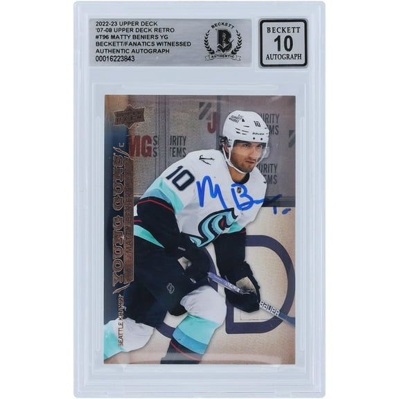 Matty Beniers Seattle Kraken Autographed 2022-23 Upper Deck Extended Series Young Guns 07-08 Retro #T-96 Beckett Fanatics Witnessed Authenticated 10 Rookie Card - Fanatics Authentic Certified