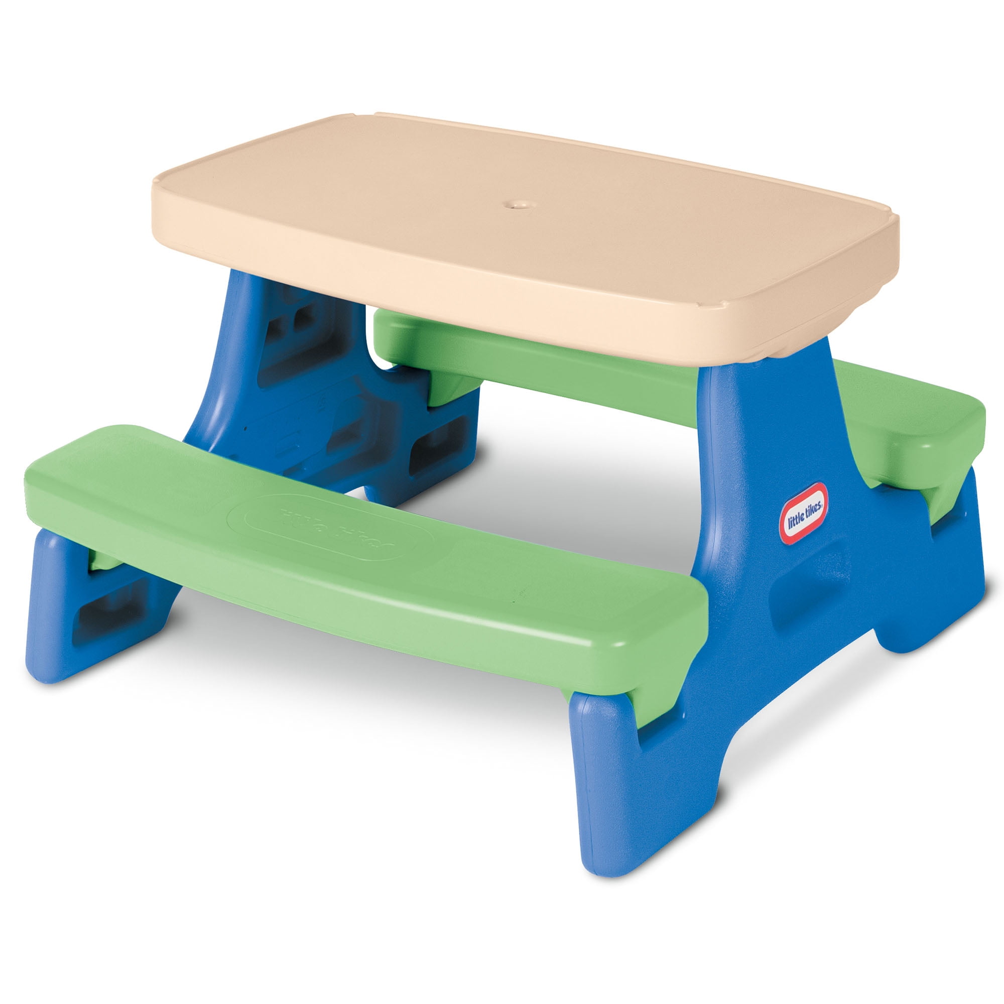 Little Tikes Easy Store Jr. Picnic Table with Umbrella, Blue & Green - Play Table with Umbrella, for Kids - 3