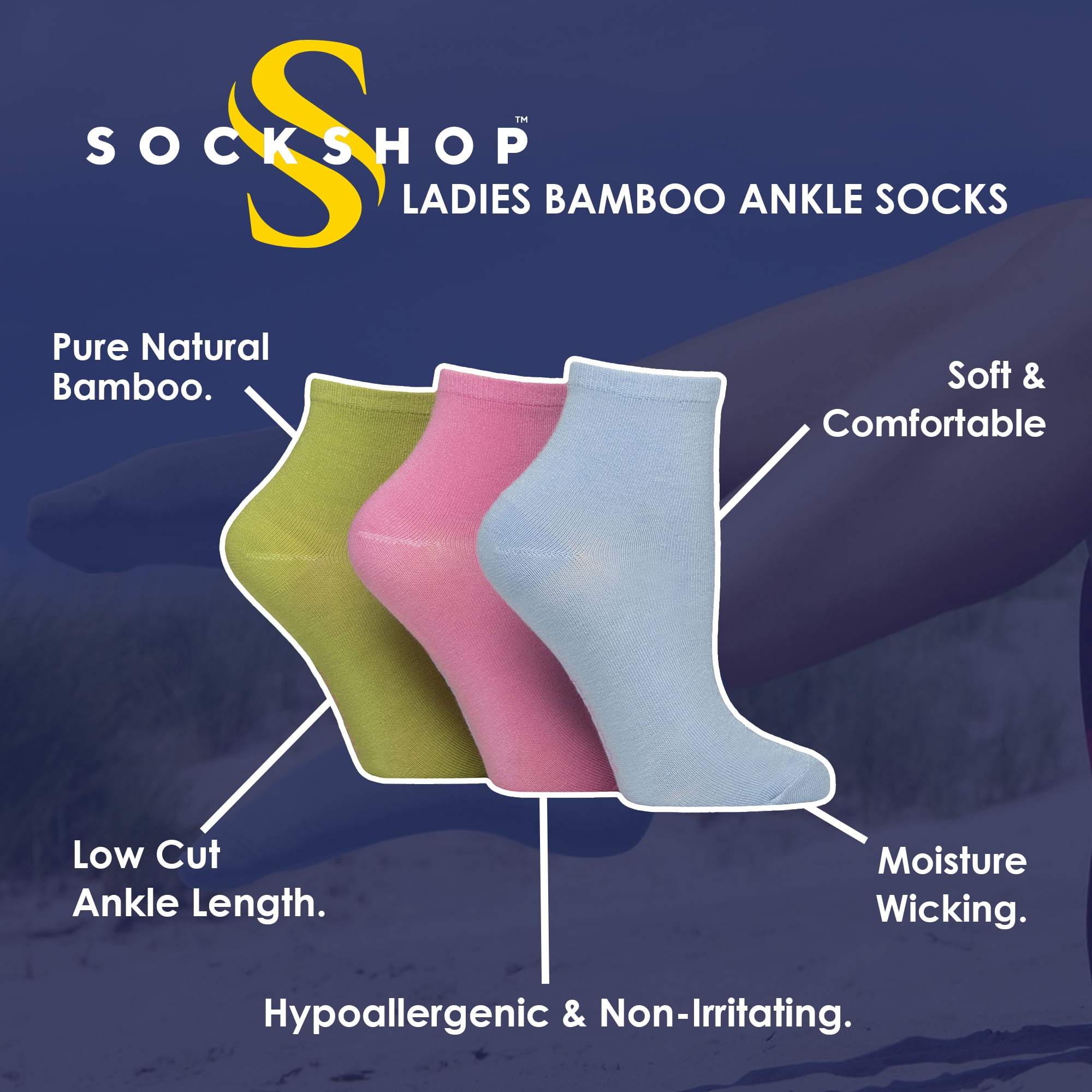SOCKSHOP - 3 Pack Womens Plain Anklet Breathable Socks