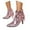 Pink, variant on Women's Leather Block High Heels Western Pointed Booties Gold Silver Tassels Sequins Decorated Fashionable Boots with Side Zipper