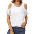 thumbnail image 3 of Top Con Hombros Descubiertos, Ribete De Encaje, Blusa Con Hombros Recortados, Transpirable, Cuello Redondo, Lindo Para Mujeres, Para Vacaciones, Fiesta En La Playa ANGGREK No, 3 of 5