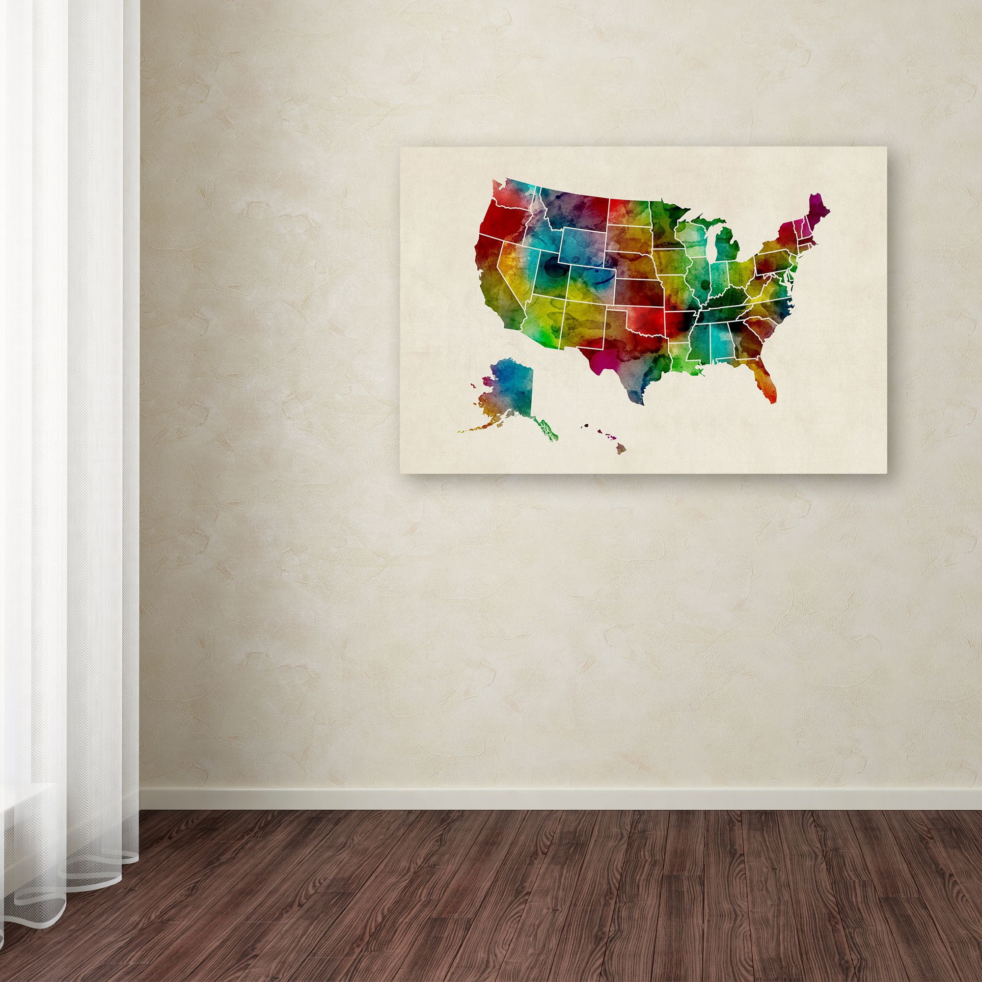 Trademark Fine Art "United States Watercolor Map 2" Canvas Art by Michael Tompsett