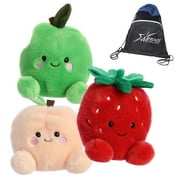 Aurora World Palm Pals Fruity Bundle: Juicy Strawberry, Jolly Green Apple, and Mellow Peach with Exclusive Drawstring Bag
