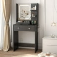 thumbnail image 3 of Satifur Vanity Desk with Mirror & Lights, GRWM Vanity with Drawers & Storage Shelves, Makeup Dressing Table with Charging, Black, 3 of 10