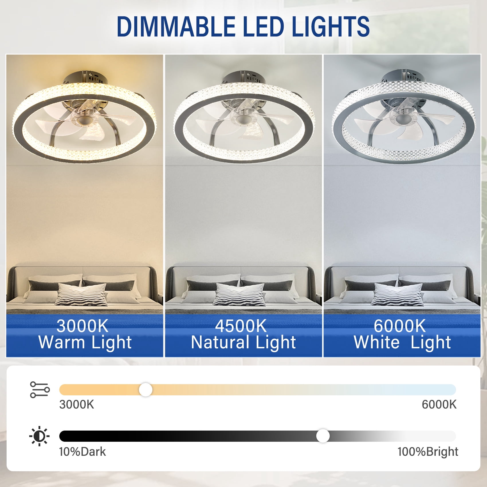 TCFUNDY 18" RGB LED Ceiling Fan Light Kit w/ Bluetooth Speaker, Low Profile Ceiling Fan Light, Semi Flush Mount Fandelier, APP & Remote Control, Black