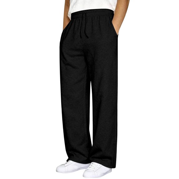 RUTAYY Men's Pants Drawstring Elastic Waist Side Pockets Wide Leg Relaxed Fit Versatile Casual Trousers, Black