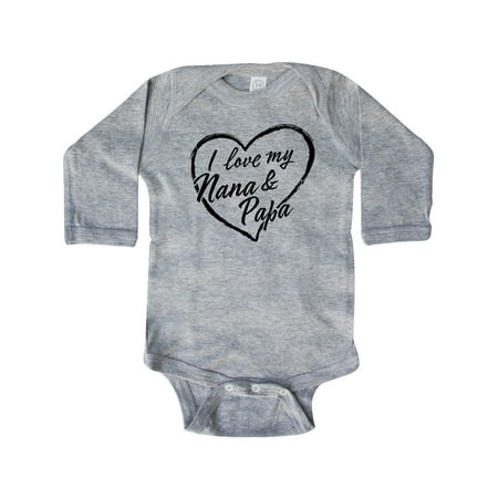 

Inktastic I Love My Nana and Papa in Black Chalk Heart Gift Baby Boy or Baby Girl Long Sleeve Bodysuit