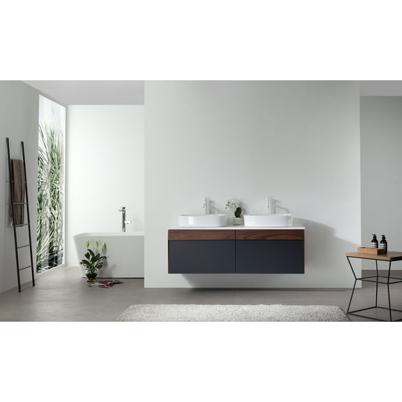 Ronda 55" Dark Blue Wall Mount Bathroom Vanity