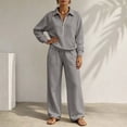 thumbnail image 7 of Women's Half Zip Collared Sweatshirt and Wide Leg Pants Set 2-Piece Lounge Tracksuit with Front Pocket for Fall Daily Wear, 7 of 7
