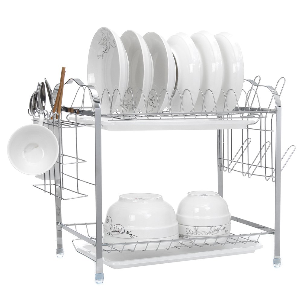 2Tier Dish Rack, Easy Assemble Large Capacity Dish Drying Rack with