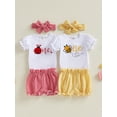 thumbnail image 3 of BemeyourBBs Baby Girl First Birthday Bee Ladybug Outfit One Years Old 1st Birthday Clothes Puff Short Sleeve Romper Plaid Ruffled Shorts and Headband 3 Pcs Set, 3 of 9